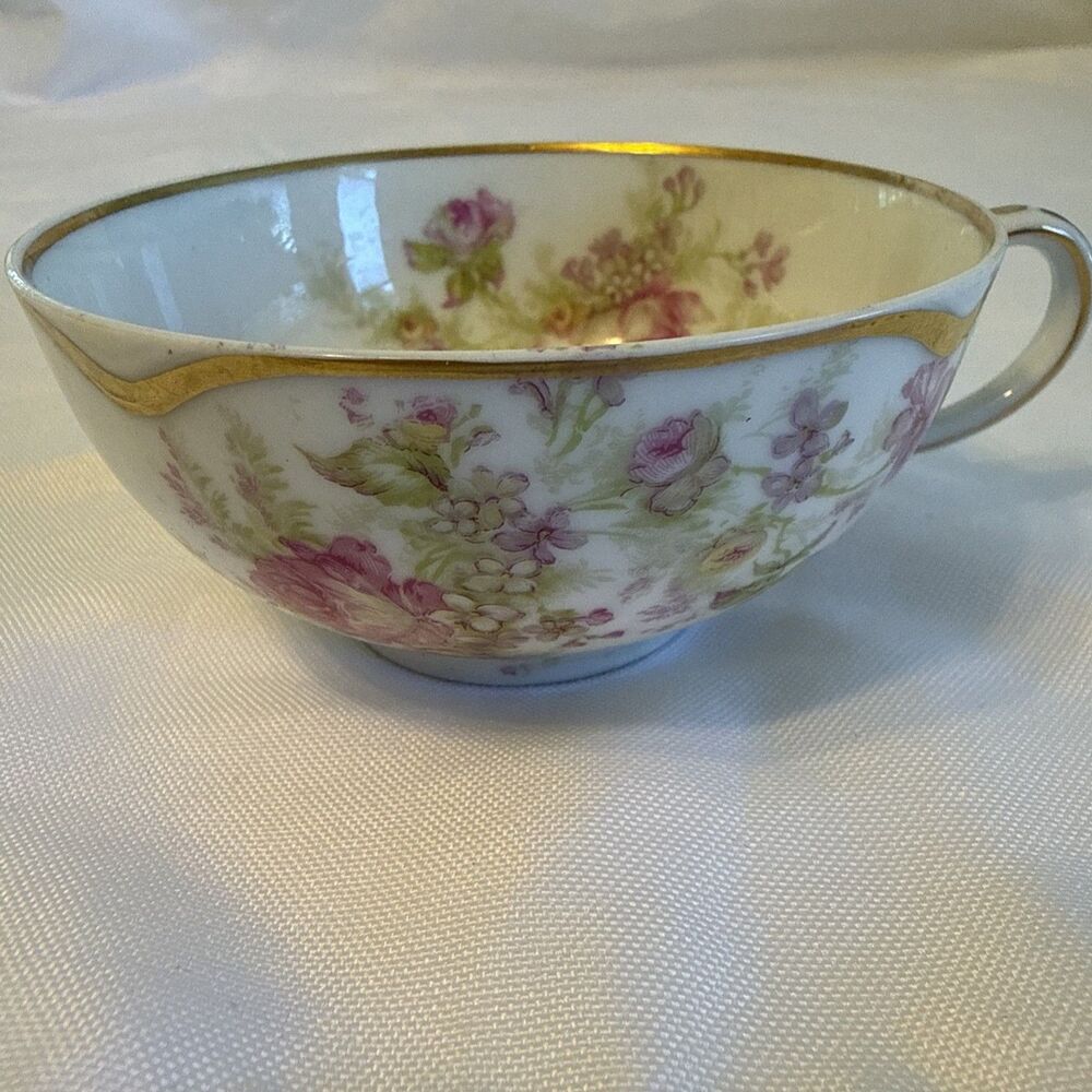 Haviland France Limoges Tea Cup Pink Roses Gold Accents Back Stamp Haviland & Co